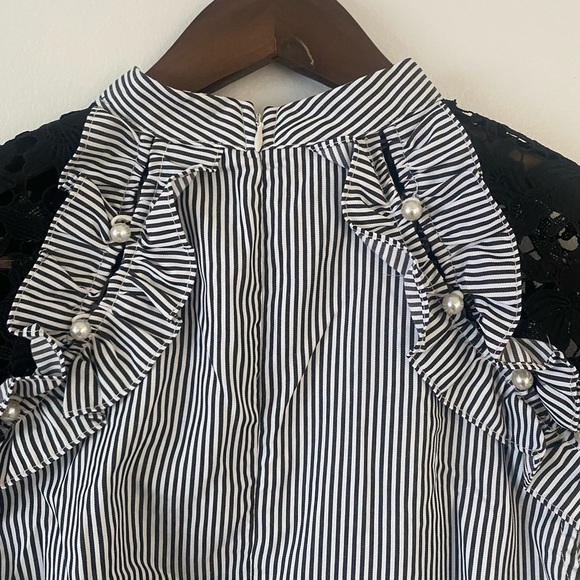 NWT  Women Striped Top Blouse Accented with Pearls - Picture 11 of 11